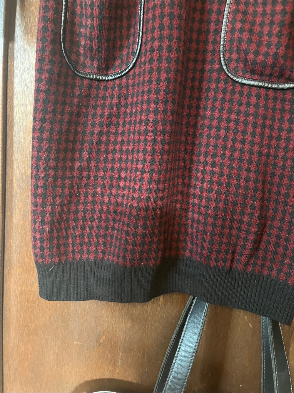 Nine West Burgundy and Black Houndstooth Long Sleeve Knit Shift Dress - Picture 4 of 9
